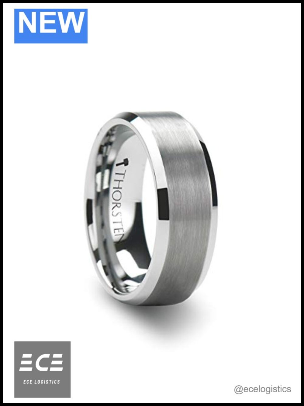 Thorsten Tungsten Carbide Wedding Band 8mm Flat Beveled Edges Brushed Center